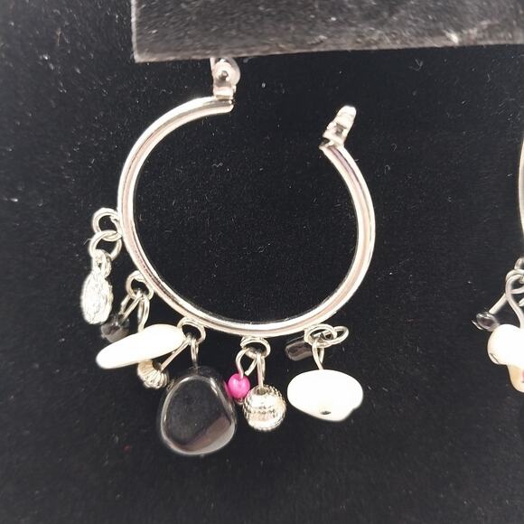 Catherines Silver Tone Saddle Hoop with Multicolor Beads Dangle Earrings Pierced - Picture 6 of 6